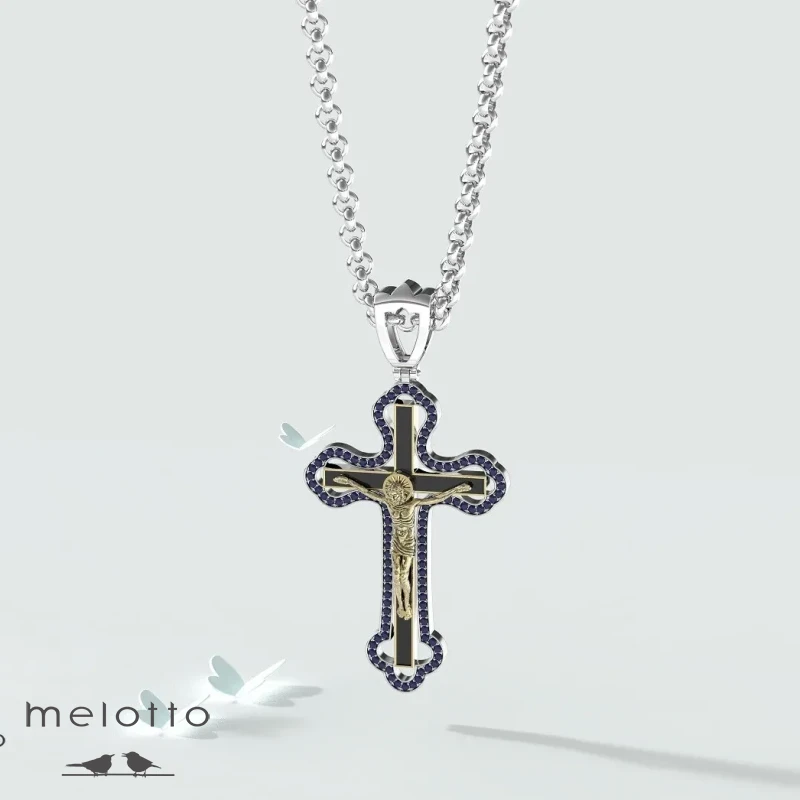 Золотой крест с сапфирами