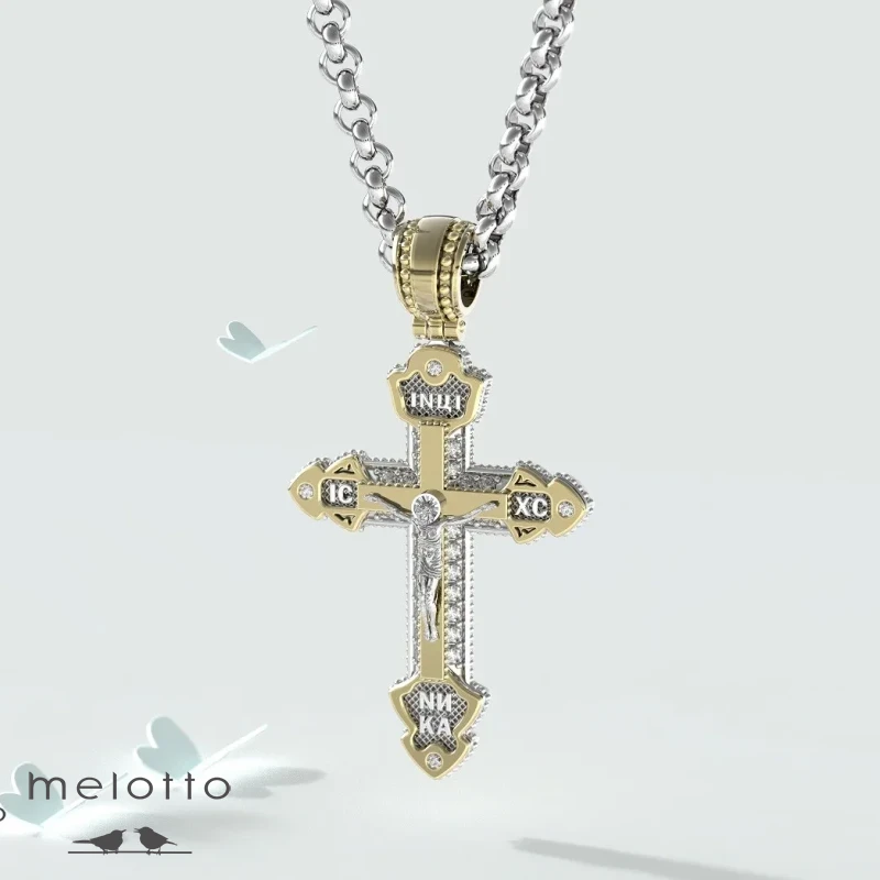 Золотой православный крестик с бриллиантами Золотой православный крестик с бриллиантами