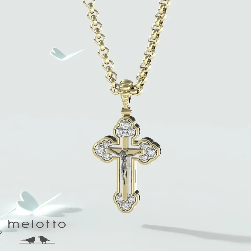 Женский православный крестик с бриллиантами Женский православный крестик с бриллиантами