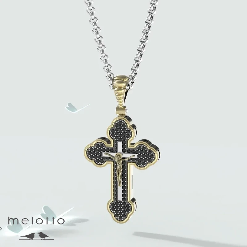 Золотой крест с черными бриллиантами Золотой крест с черными бриллиантами