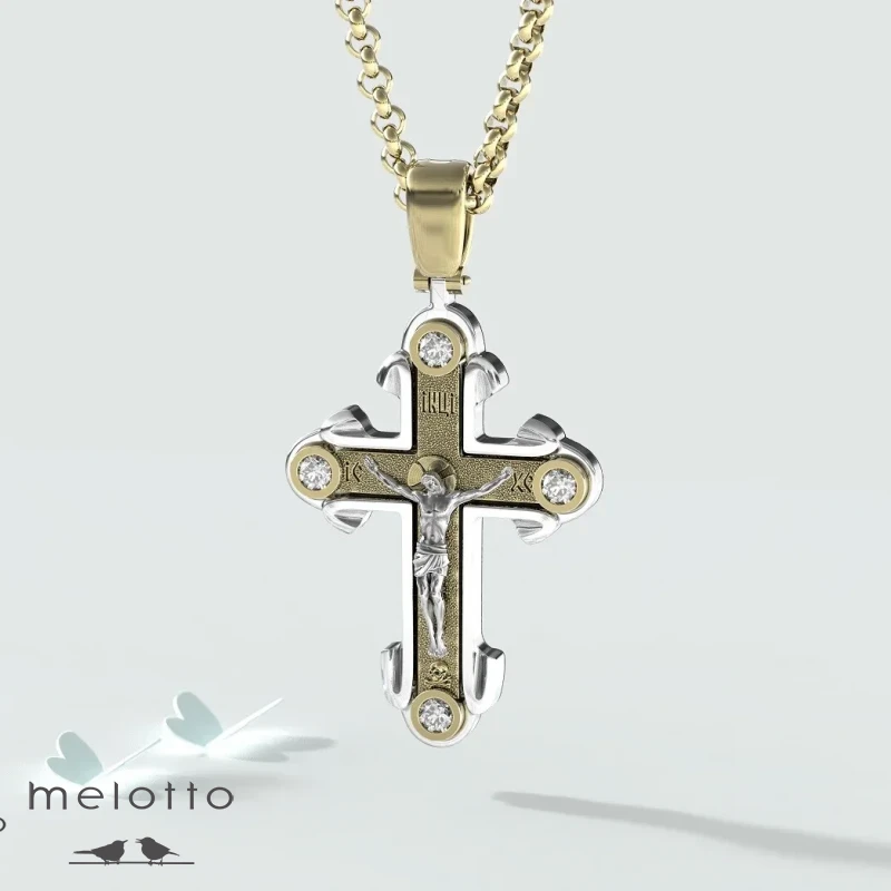 Мужской золотой крест с крупными бриллиантами Мужской золотой крест с крупными бриллиантами