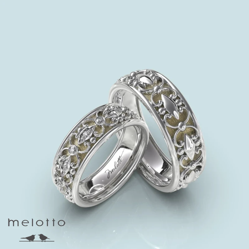Ажурные обручальные кольца из белого золота