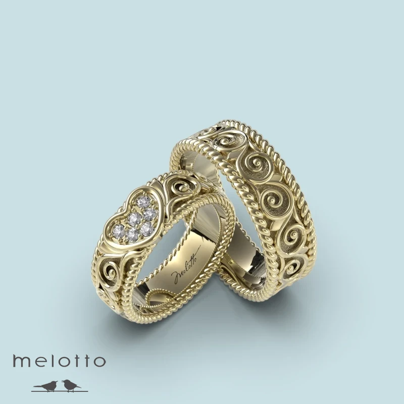 Парные обручальные кольца с сердцем