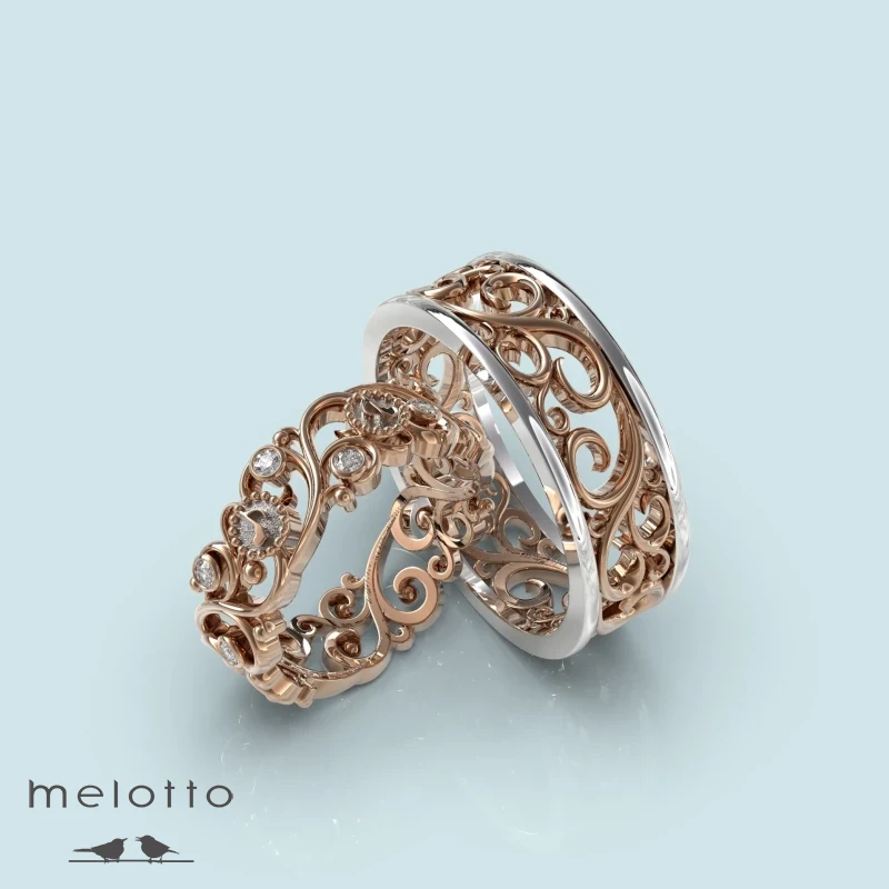 Обручальные кольца с узорами и нотами Обручальные кольца с узорами и нотами