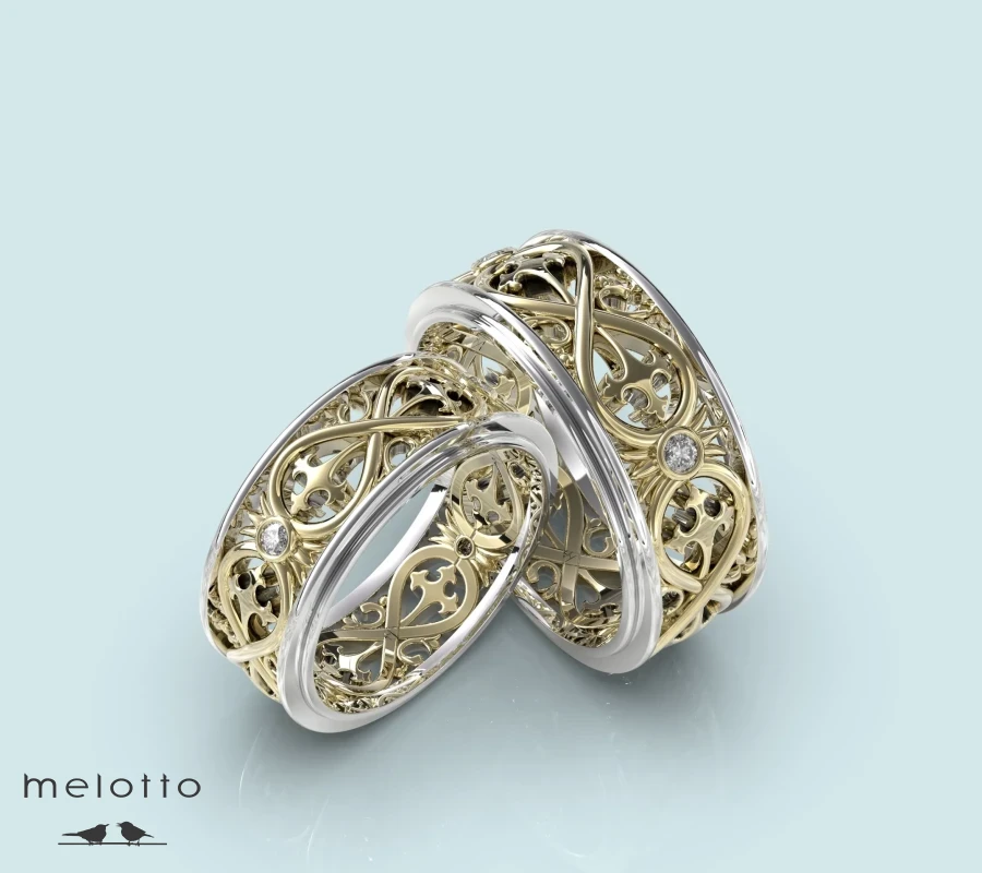 Двухцветные обручальные кольца с узором