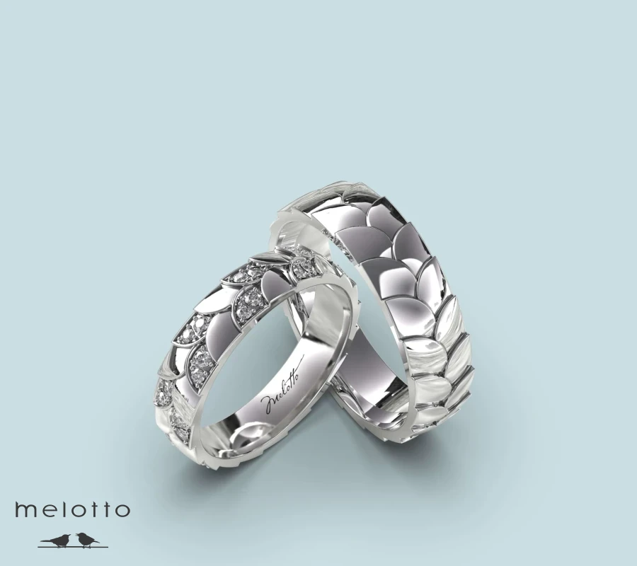 Дизайнерская обручальная пара Золотая рыбка с бриллиантами