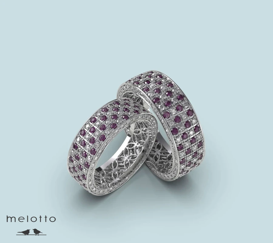 Обручальная пара с рубинами и бриллиантами