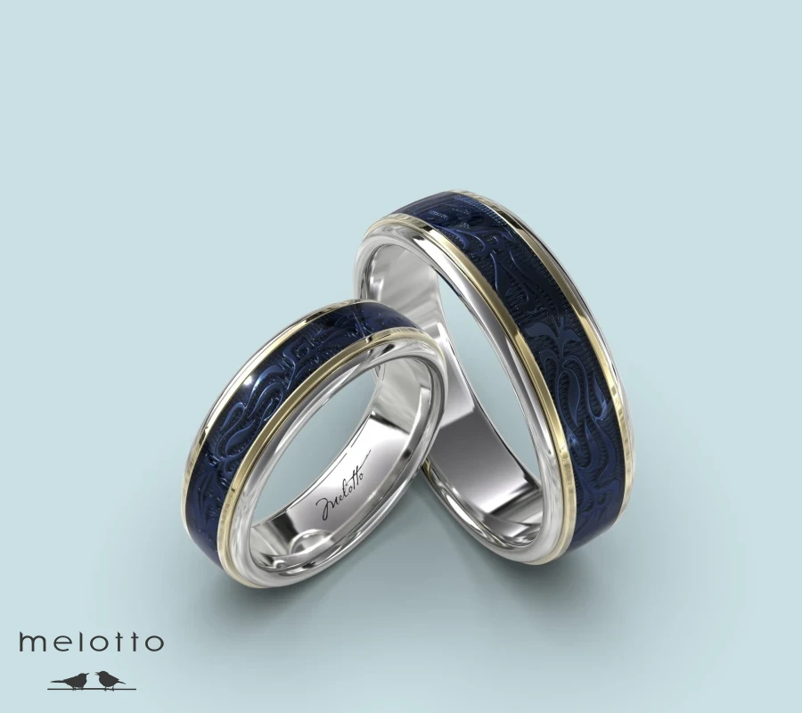 Обручальная пара с синей эмалью