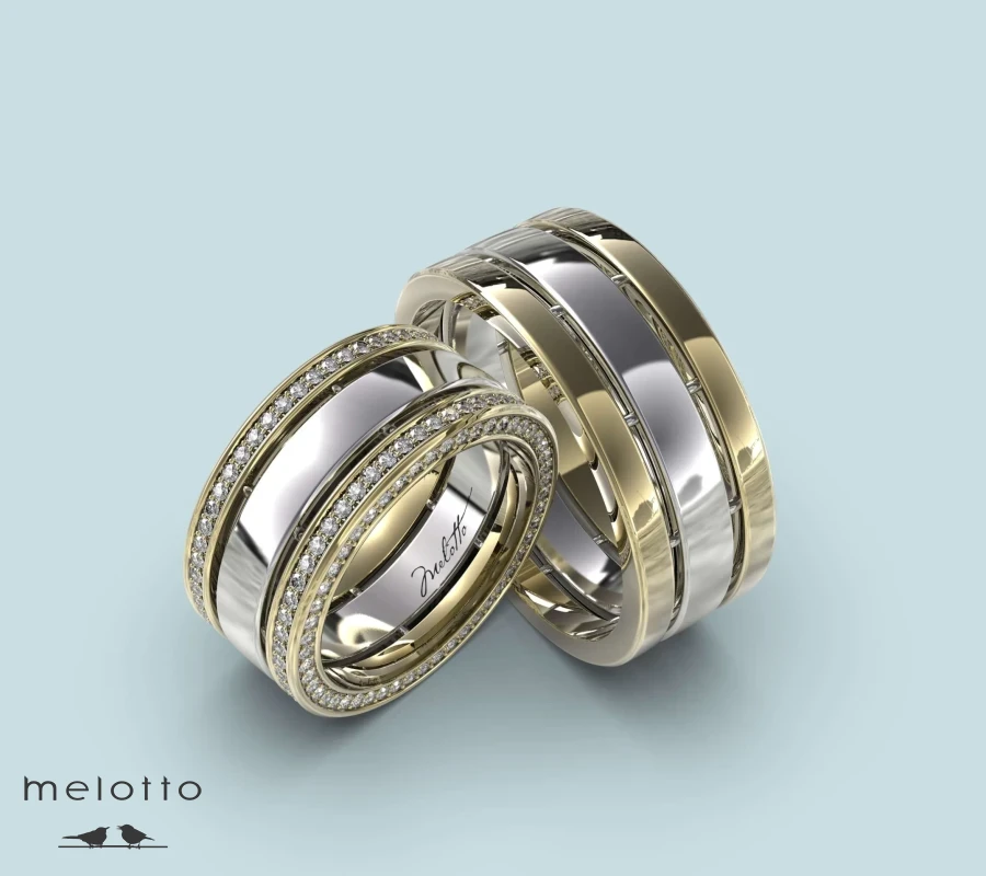 Обручальная пара колец «Hit» желтого и белого золота