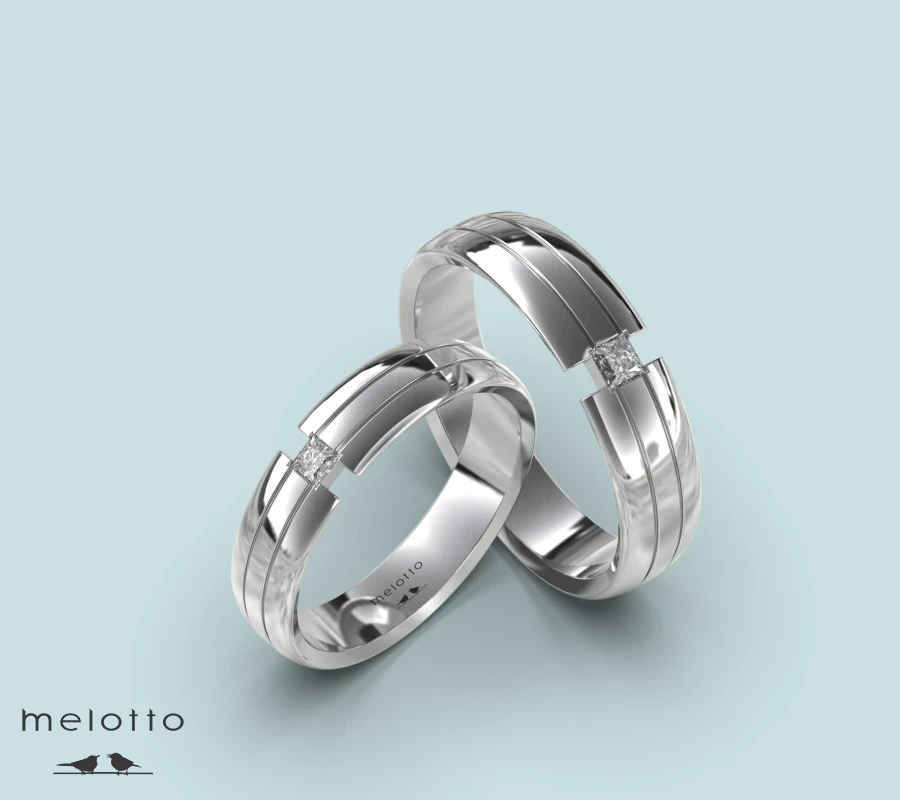 Парные обручальные кольца с квадратными бриллиантами