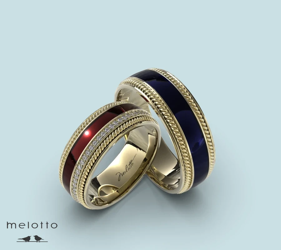 Изысканные обручальные кольца с эмалью