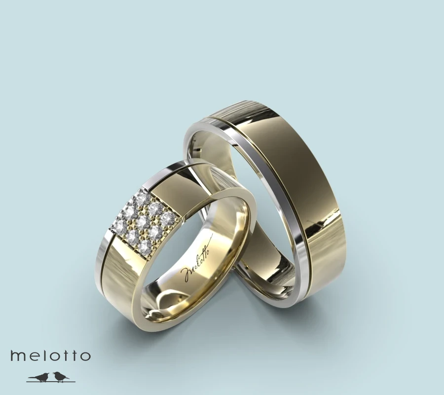 Прекрасная обручальная пара из желтого и белого золота