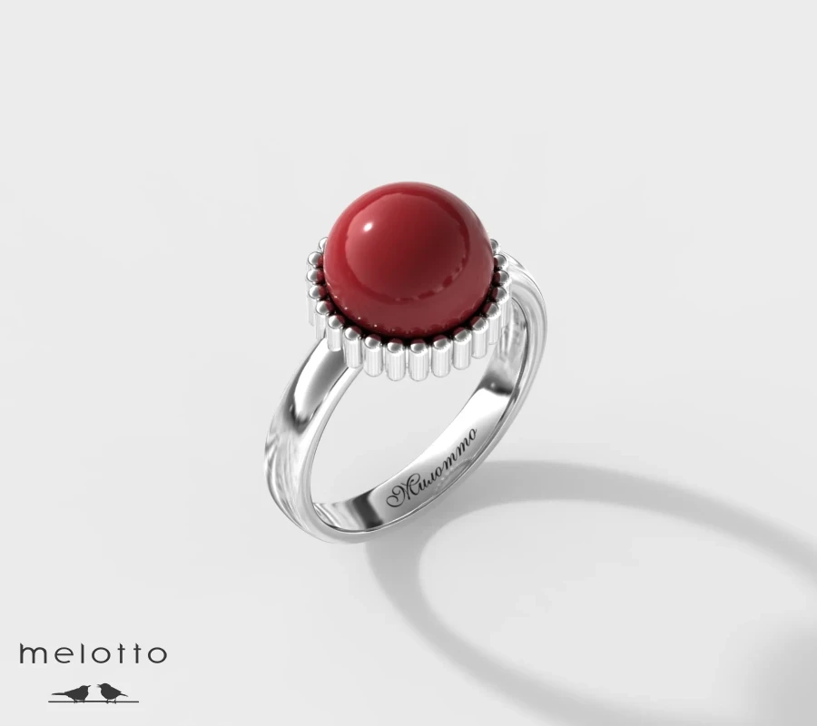 Женское золотое кольцо с круглым кораллом