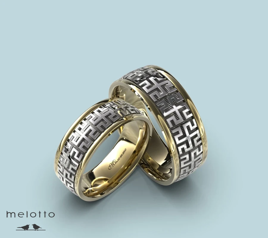 Обручальная пара колец с оберегом «Родовик»