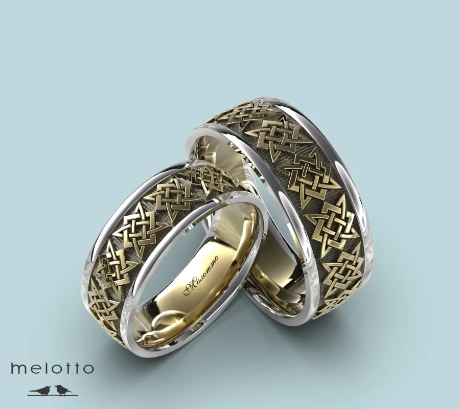 Обручальная пара колец с оберегом Звезда Руси