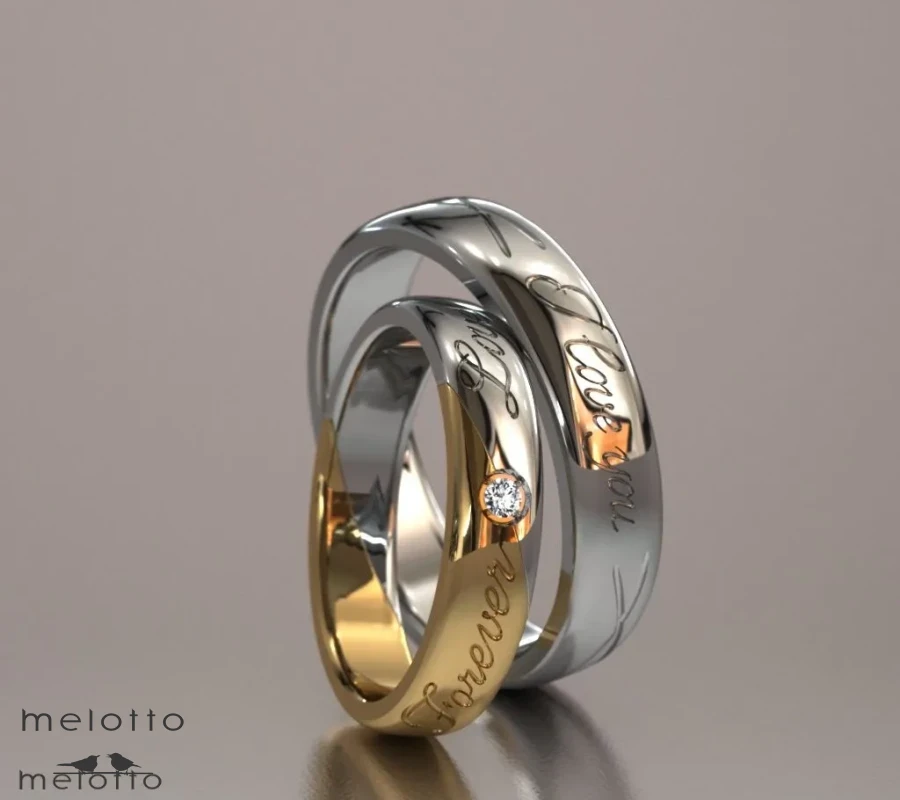 Обручальные парные кольца из двух видов золота
