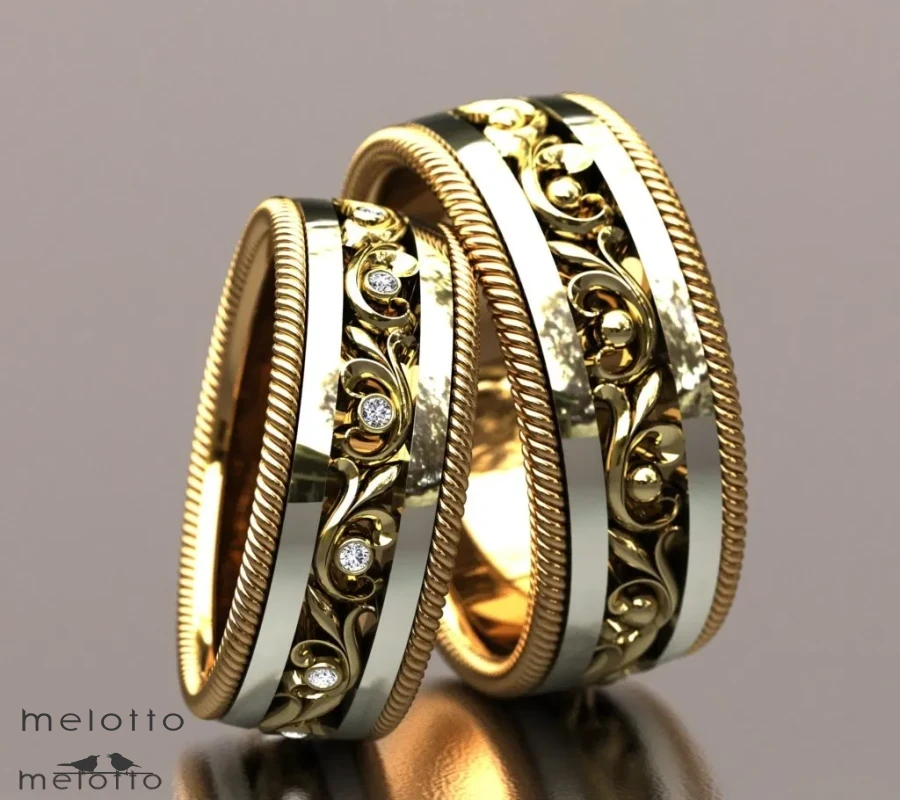 Трехцветные обручальные кольца «April»