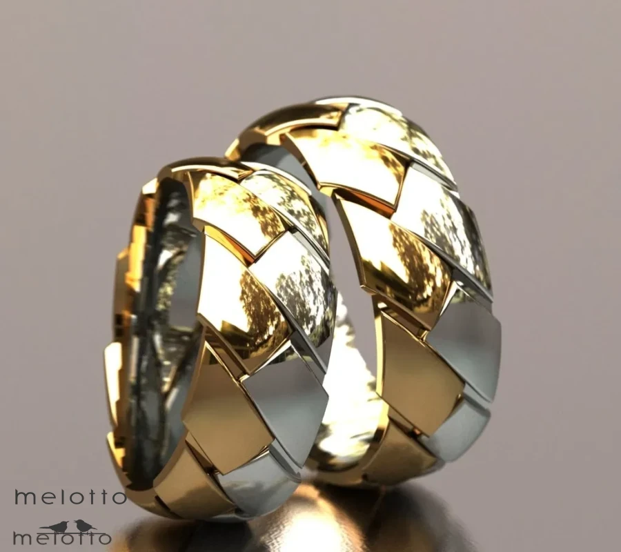 Двухцветные широкие обручальные кольца