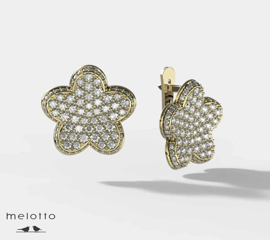 Золотые серьги в виде цветка с фианитами