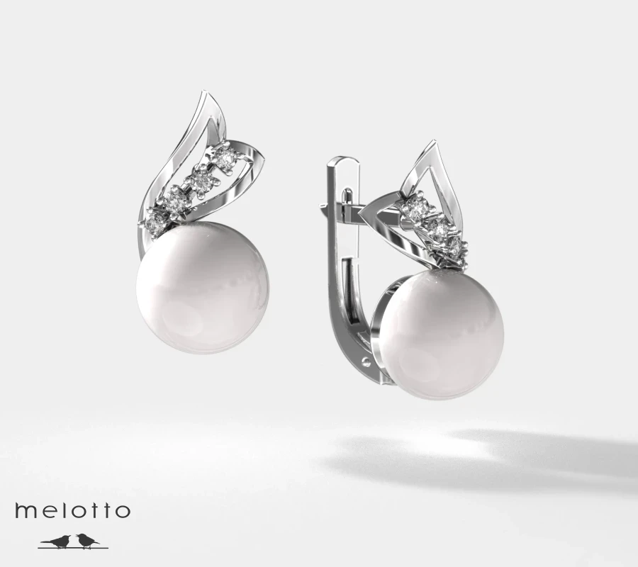 Серебряные серьги с жемчугом и фианитами