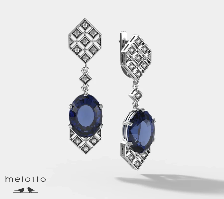 Серебряные серьги-подвески с фианитами