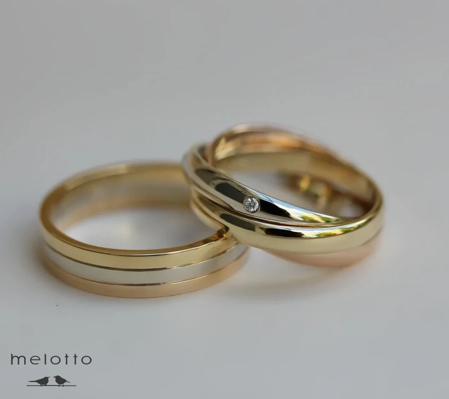 Брендовые обручальные кольца трех цветов