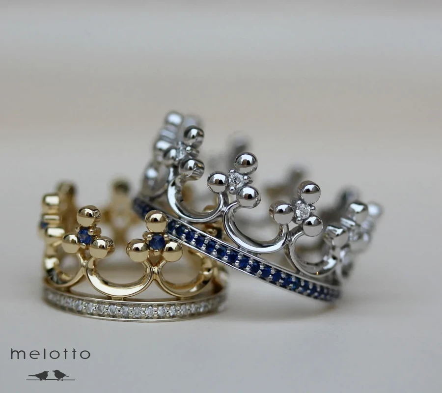 Обручальные кольца Корона с сапфирами и бриллиантами