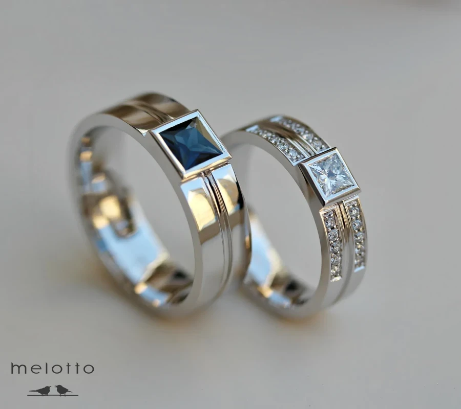 Обручальная пара колец с большими бриллиантами