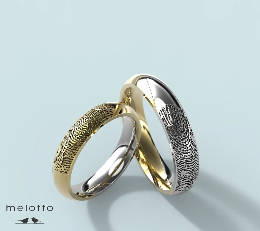 Обручальные кольца двухцветные с отпечатком пальца