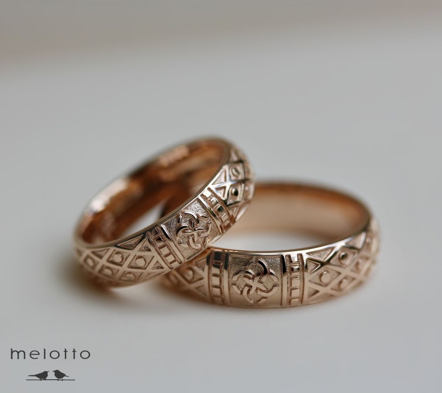 Ведическая обручальная пара колец с Символами