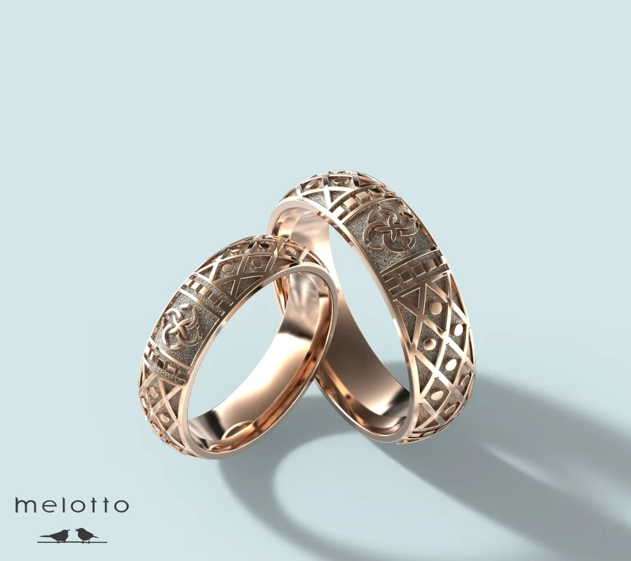 Ведическая обручальная пара колец с Символами