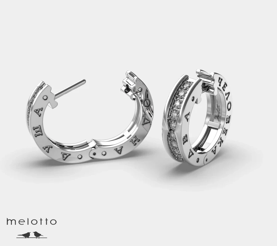 Сережки кольца с бриллиантами и гравировкой