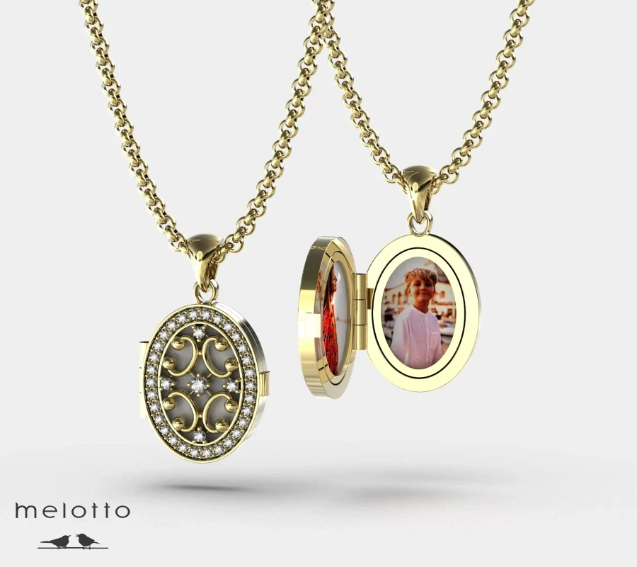 Золотой кулон для двух фото с бриллиантами