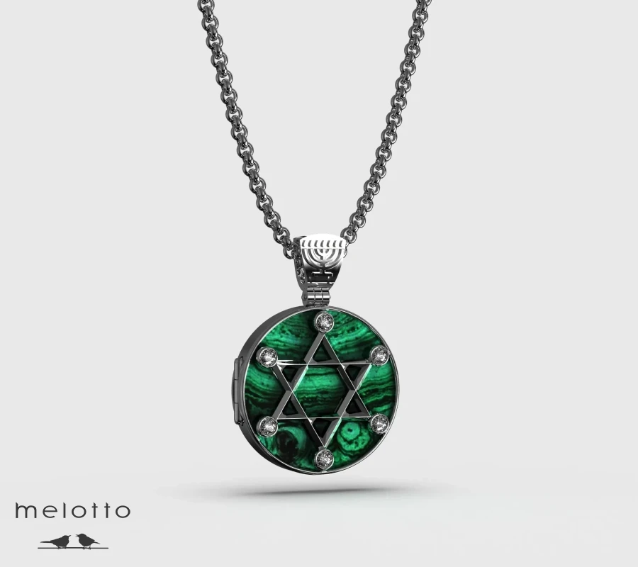 Иудейский кулон для одного фото с малахитом