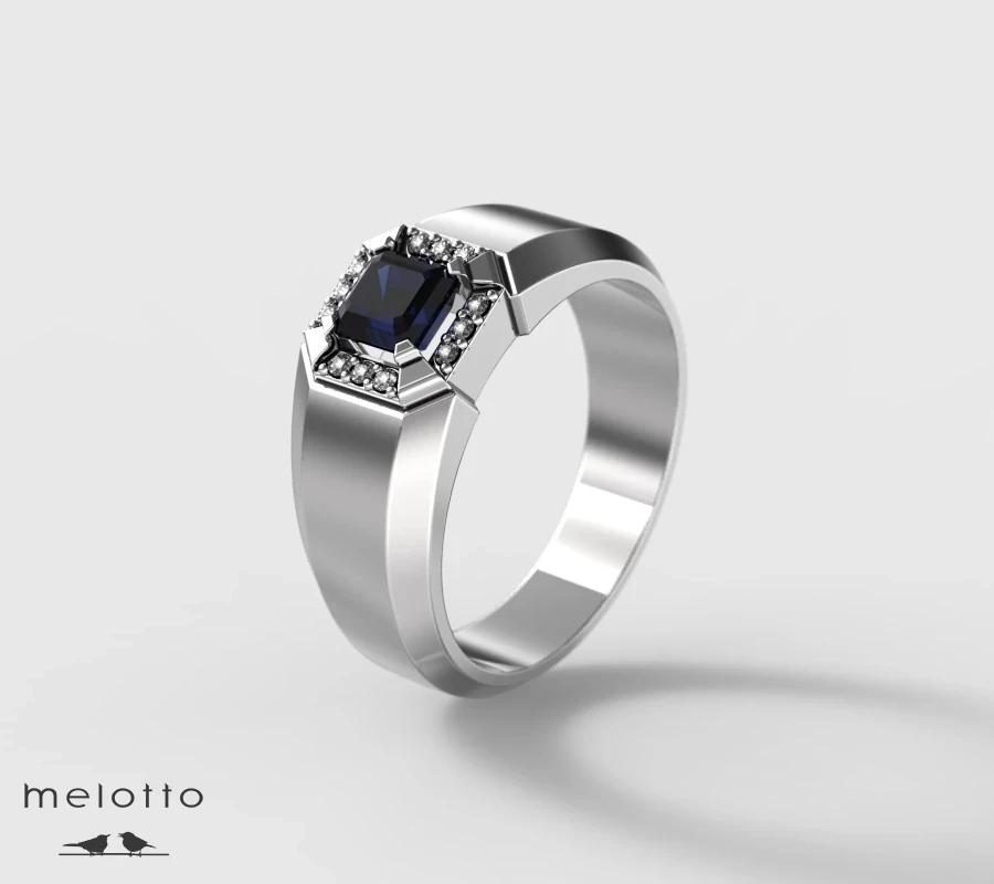 Печатка с сапфиром и бриллиантами из белого золота