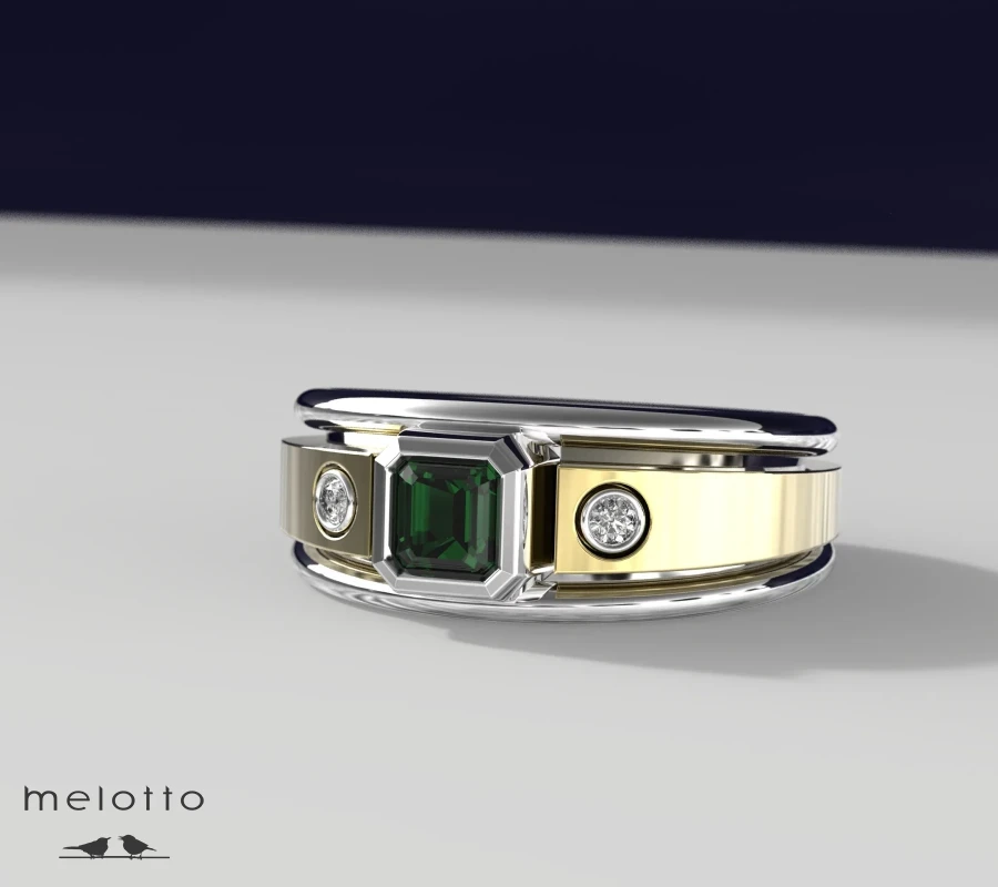 Мужское кольцо из желтого золота с изумрудом