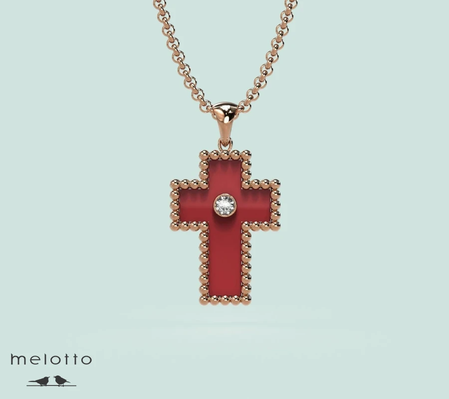 Кулон с круглым бриллиантом и крестиком
