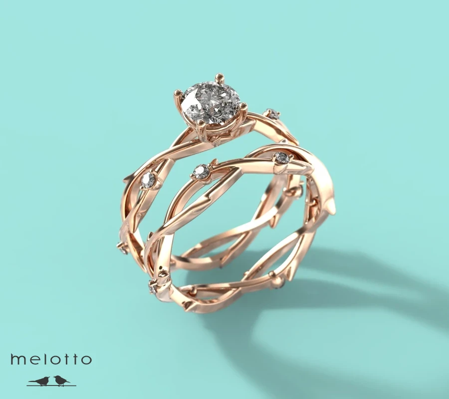 Помолвочное кольцо «Золотая бриллиантовая ветка»