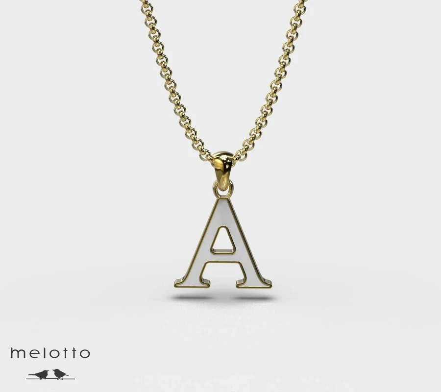 Подвеска Name A с белой эмалью и желтым золотом