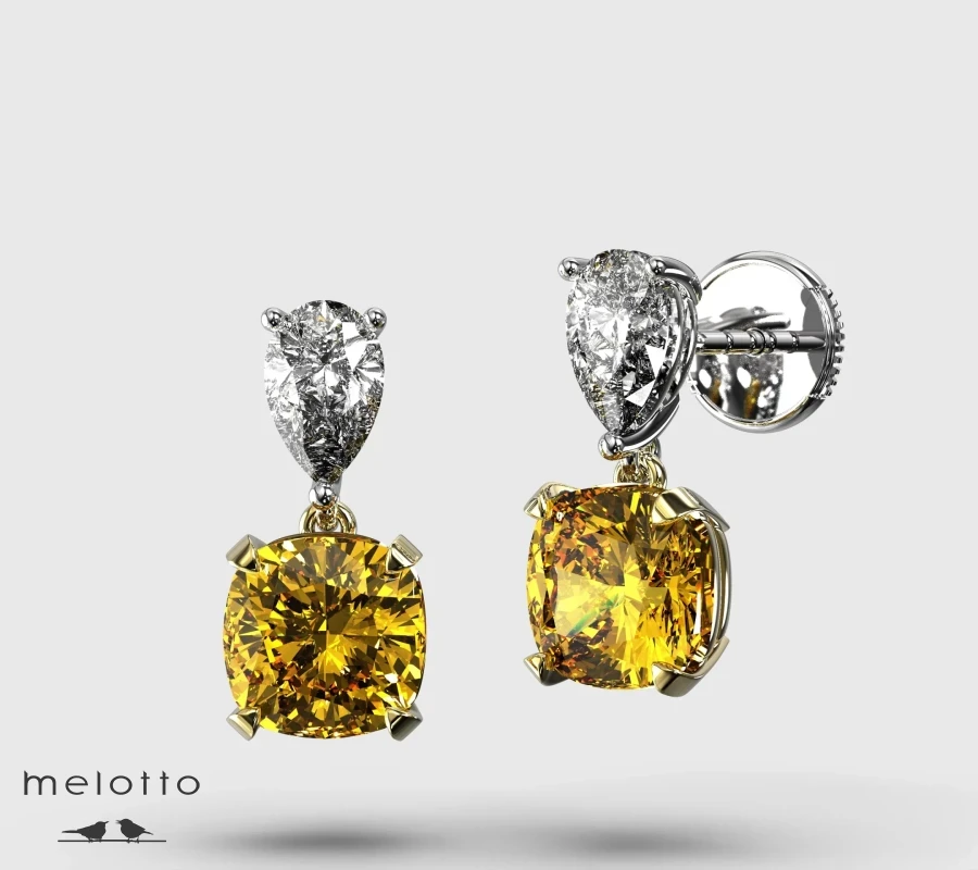 Серьги с желтыми и белыми бриллиантами