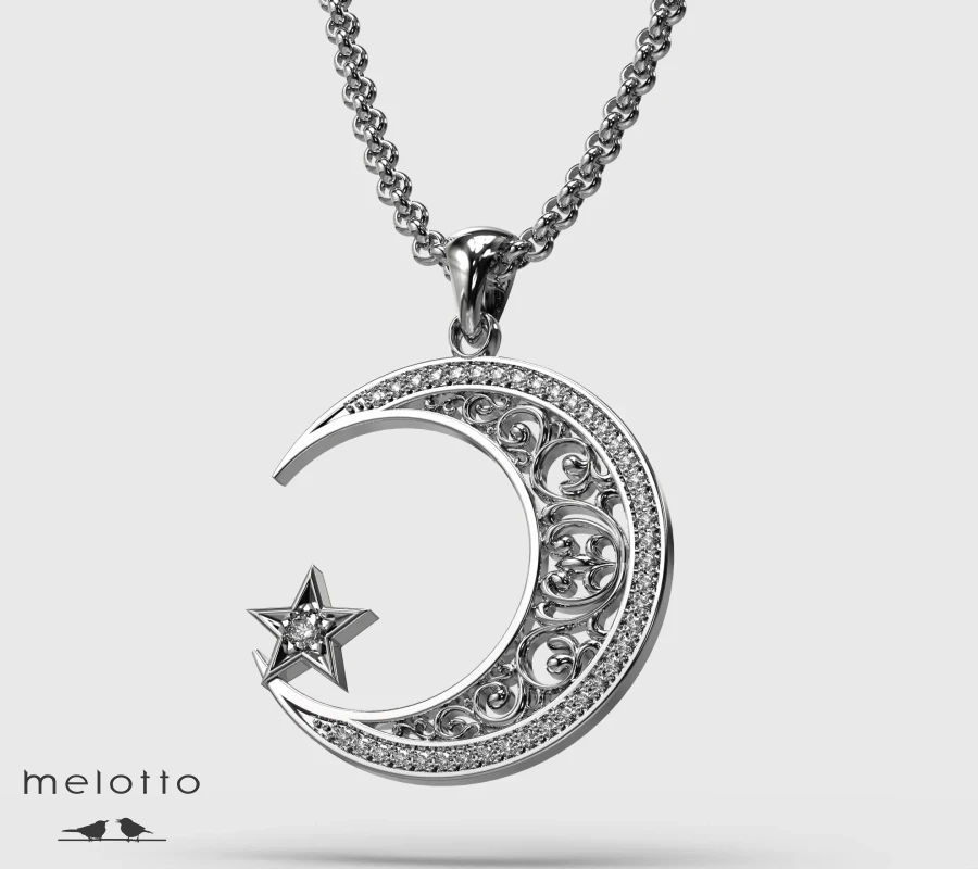 Кулон полумесяц с бриллиантами