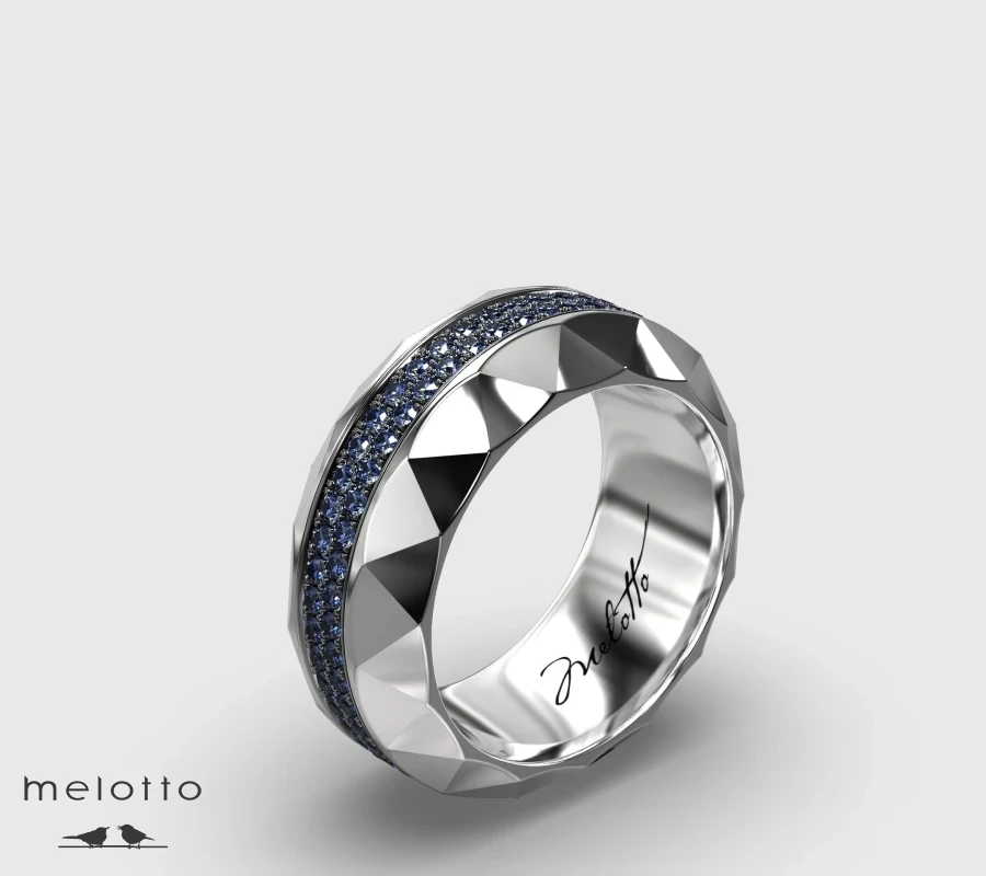 Мужское массивное обручальное кольцо с сапфирами