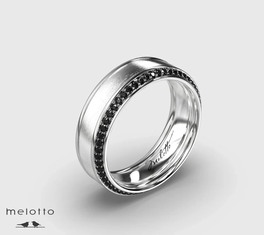 Кольцо со скошенной кромкой и черными бриллиантами