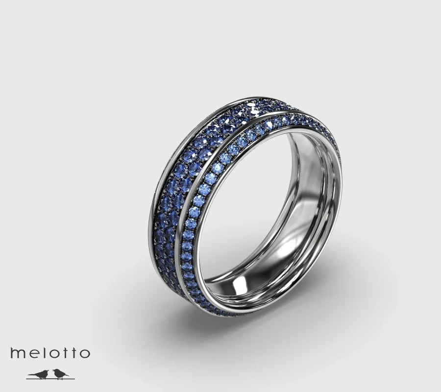 Кольцо с голубыми сапфирами из белого золота