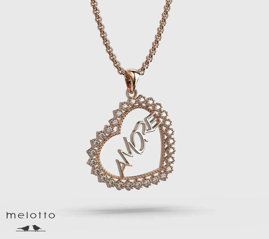 Кулон Сердце AMORE с бриллиантами.