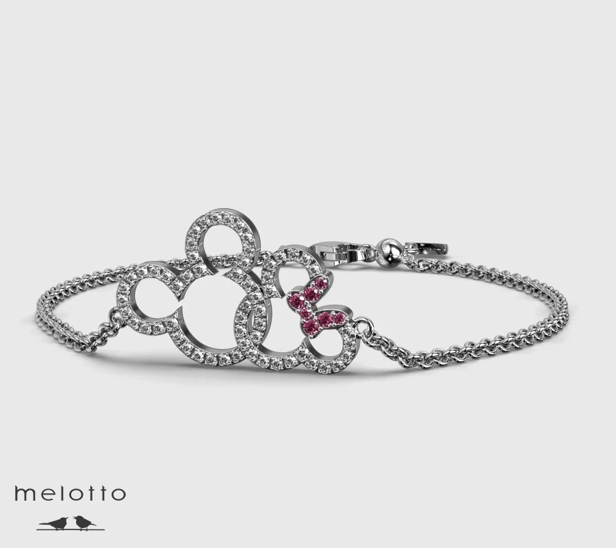 Женский браслет Mickey Mouse из белого золота с бриллиантами и рубинами