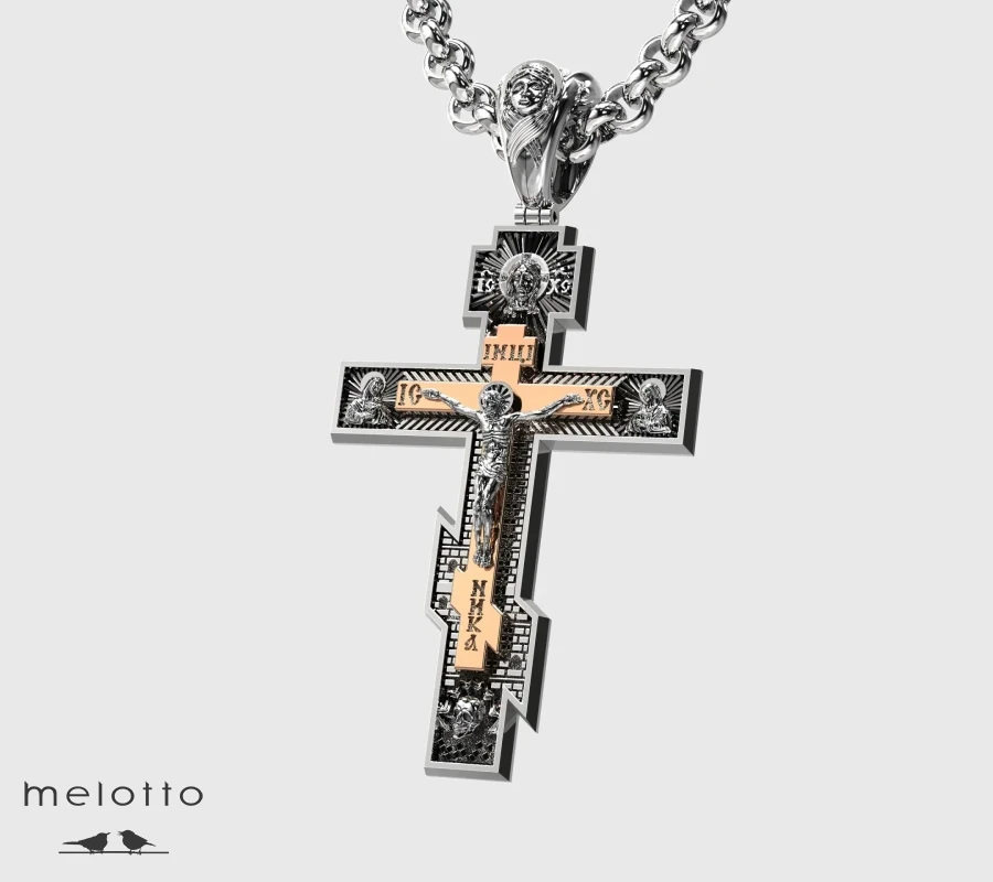 Восьмиконечный крест из золота 585 пробы с распятием