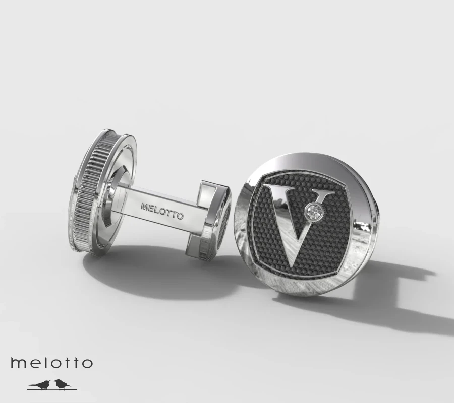 Мужские запонки из белого и розового золота с бриллиантом и инициалом В