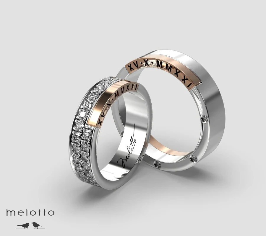 Обручальные кольца с бриллиантами и датой свадьбы