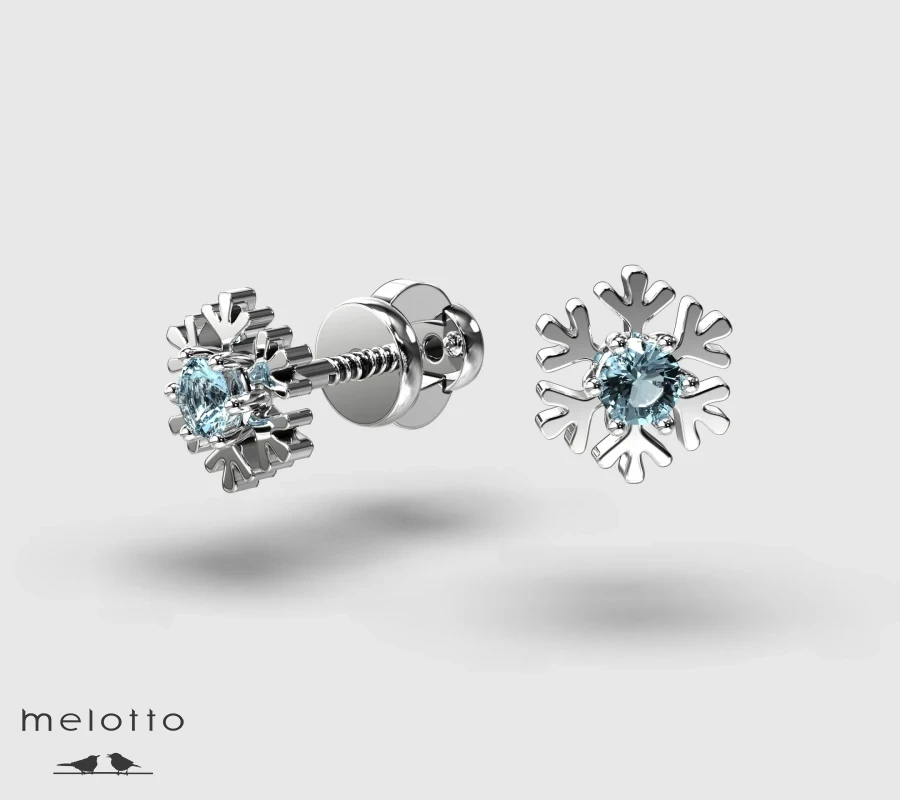 Детские сережки Снежинка из золота с Топазом